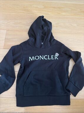 Moncler Kids Black Logo Hoodie with Kangaroo Pocket